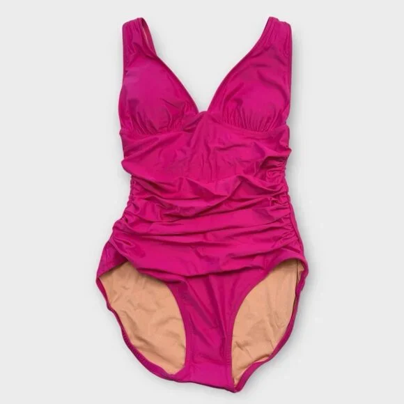 J. Crew Ruched V-Neck One‎ Piece Swimsuit Size 6 Pink BC116 Full Coverage Bottom - Picture 6 of 13
